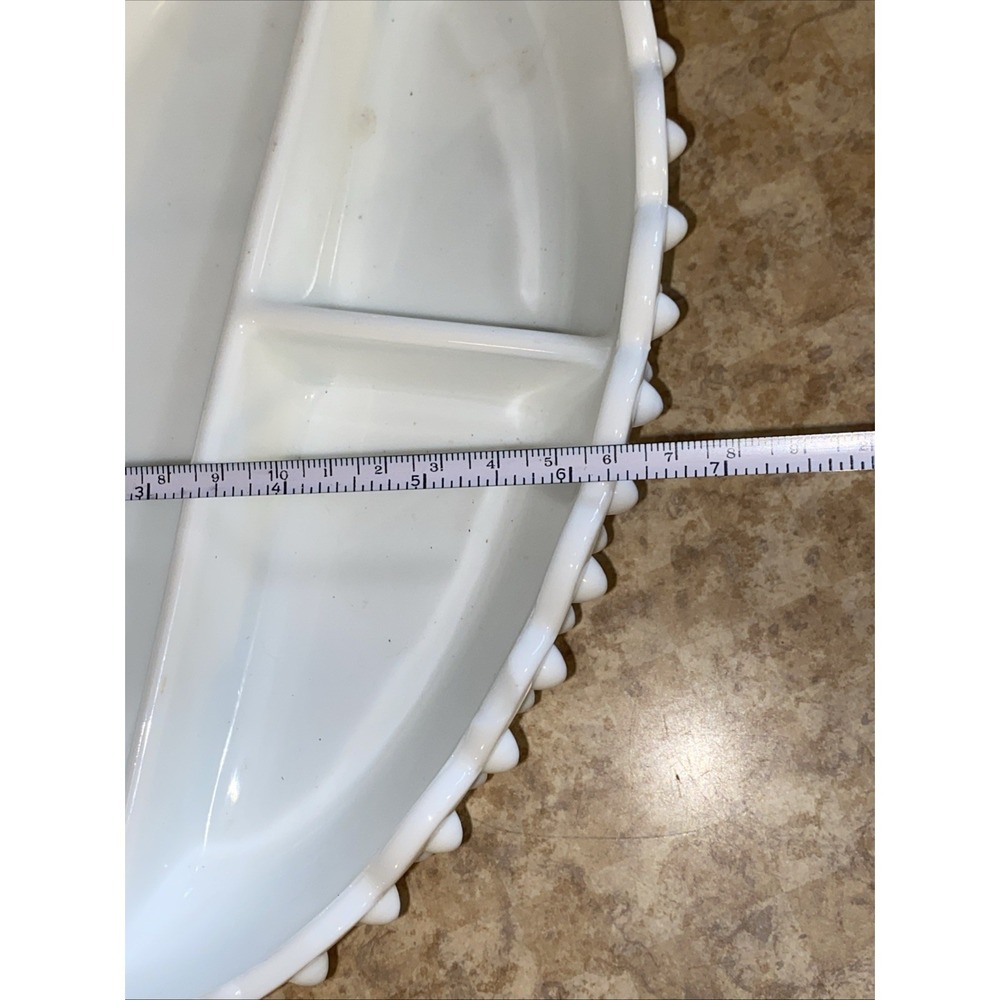 Vintage Fenton Hobnail White Milk Glass Divided Relish Serving Dish Oval - Picture 7 of 8
